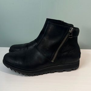 [Sorel] Black Leather Harlow Zip Ankle Boots Waterproof Winter Size 7.5